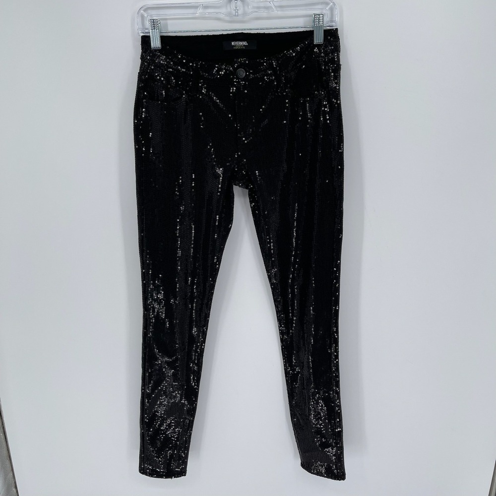 Nevermind for Paper Fox Women's Black Sequin Skinny Leg Pants Size 25